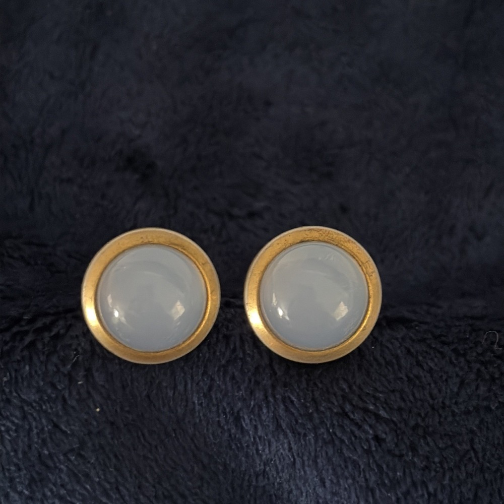 Vintage 60s Gold Tone Light Blue Cabochon Cufflinks  Round Button Minimalist